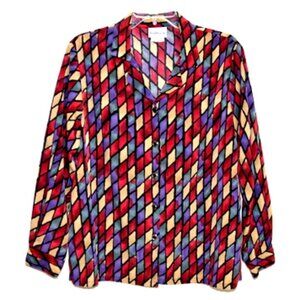 BonWorth Women’s Geometric Stained Glass Look Long Sleeve Button-up Top – MP